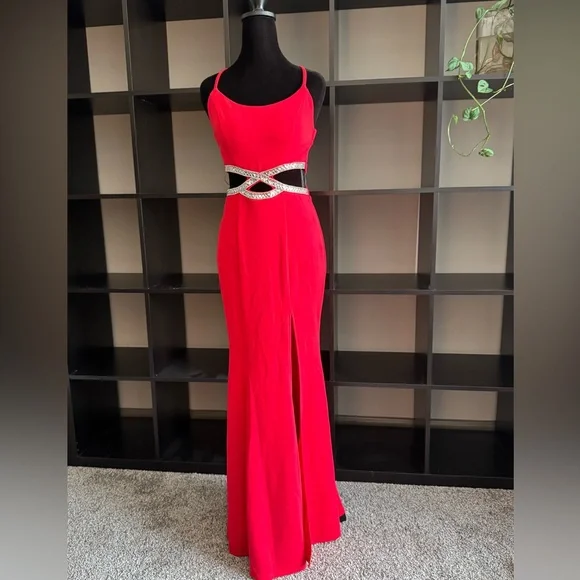 Speechless Red Prom / PageantGown with Halter Neckline and Silver Embellishments - Picture 10 of 10